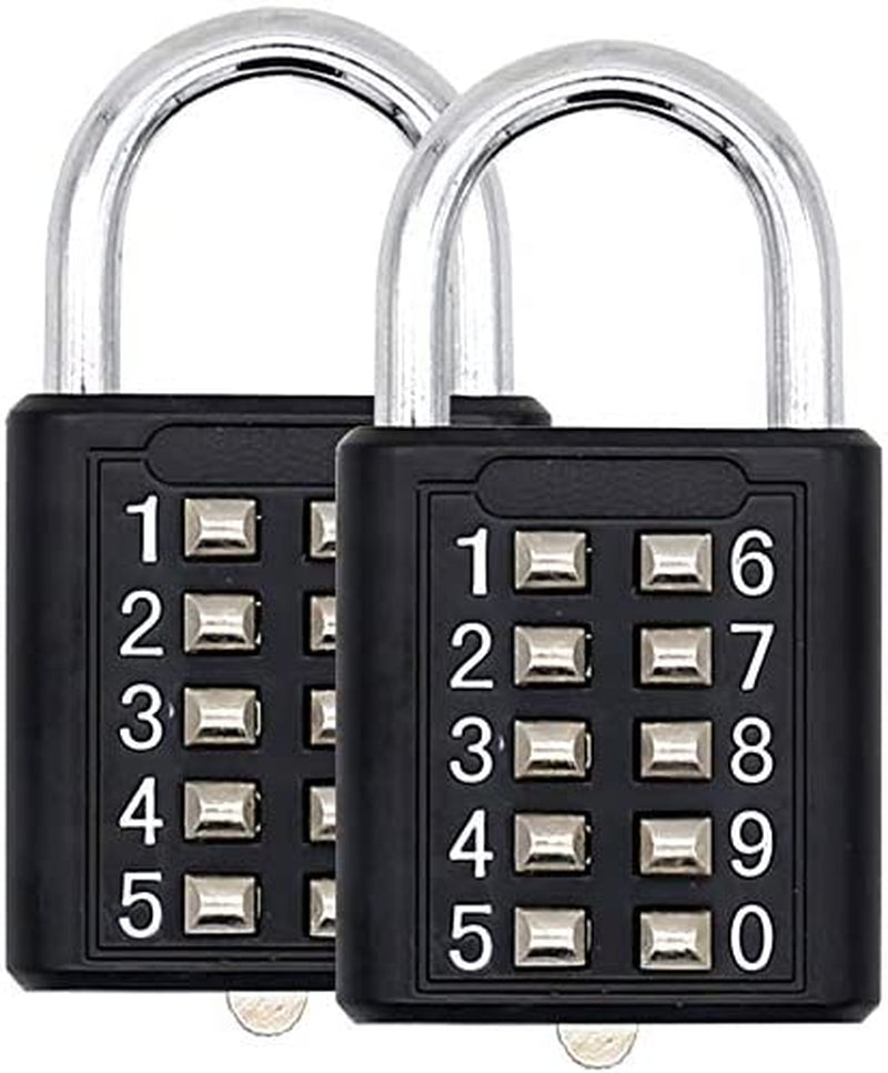 TEMEILI, MIONI Guard Security 10 Digit Push Button Combination Padlock, 5 Digit Locking Mechanism, (2 Pack)