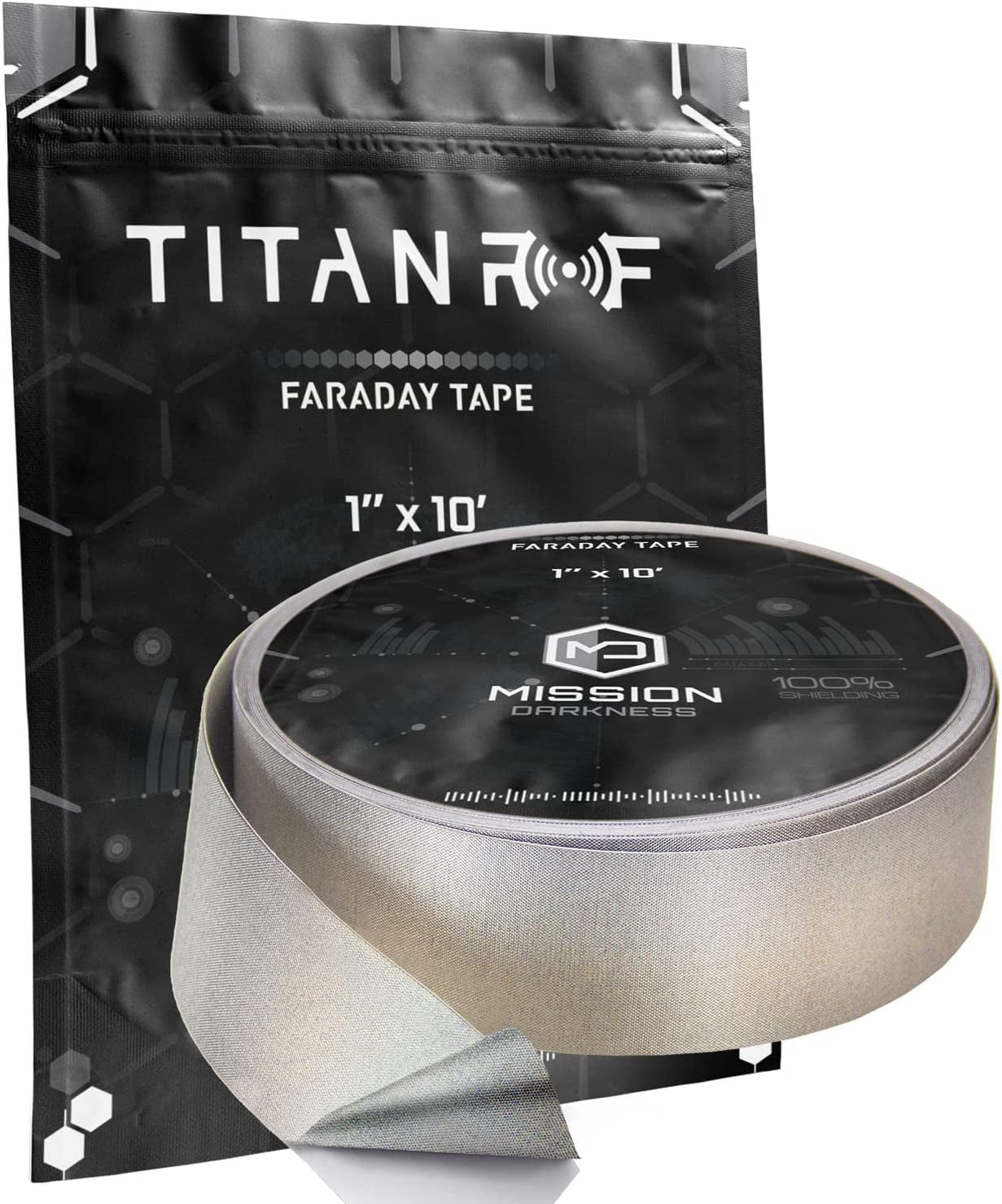 Mission Darkness, Mission Darkness Titanrf Faraday Tape // High-Shielding Conductive Adhesive Tape Roll Used to Connect Titanrf Fabric Sheets or Seal RF Enclosures // 1" W X 120" L (2.54Cm X 3.05M)